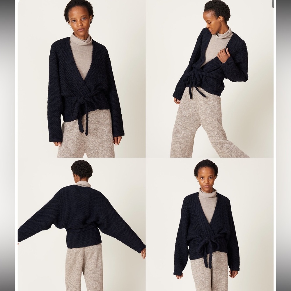 LE17SEPTEMBRE Women’s Boucle Dolman Navy Open Front Cardigan Sweater 34 l Small